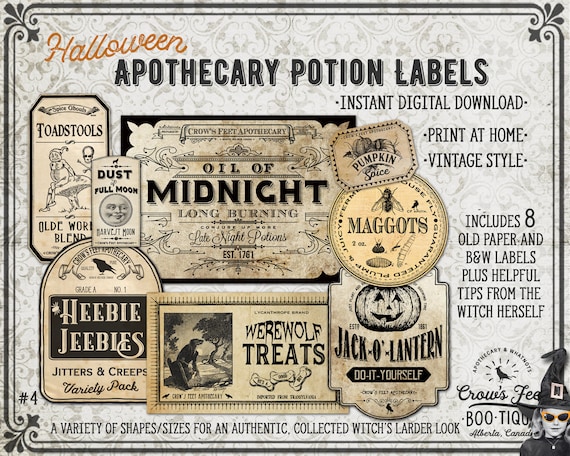 Vintage Look Potion Labels 4 Halloween Apothecary Labels for - Etsy