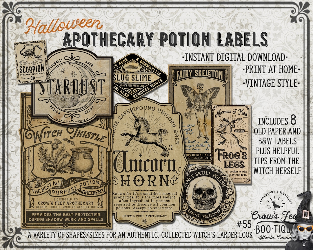 Vintage Look Potion Labels 55 Halloween Apothecary Labels Etsy