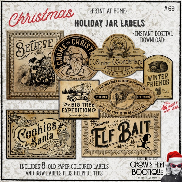Vintage Look Holiday Jar Labels #69, Printable