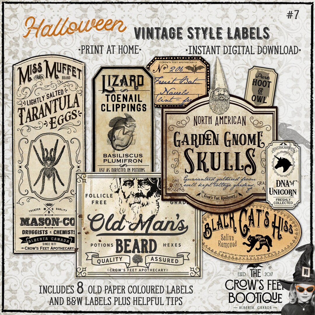 Vintage Look Potion Labels #7, Halloween Apothecary Labels for Jars ...