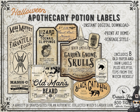 Vintage Look Potion Labels 7 Halloween Apothecary Labels for - Etsy