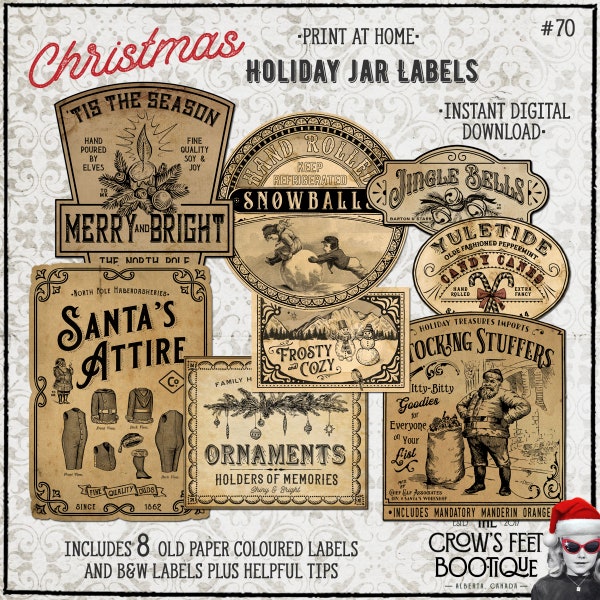Vintage Look Holiday Jar Labels #70, Printable