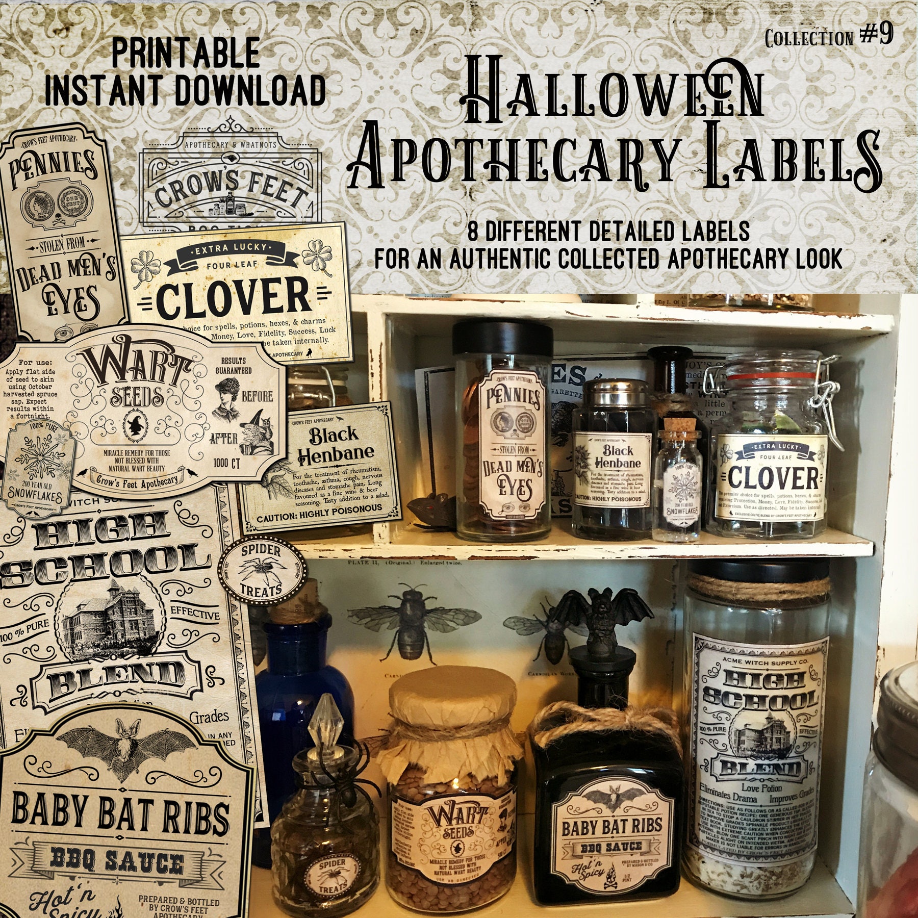 Vintage Look Potion Labels 9 Halloween Apothecary Labels for Etsy