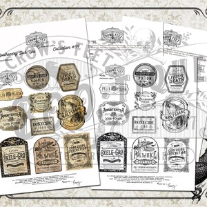 Vintage Look Potion Labels 54, Wizards Apothecary Labels for Jars, Printable image 2