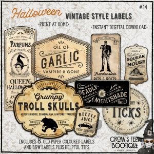 Vintage Look Potion Labels #14, Halloween Apothecary Labels for Jars, Printable