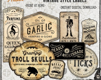 Vintage Look Potion Labels #14, Halloween Apothecary Labels for Jars, Printable