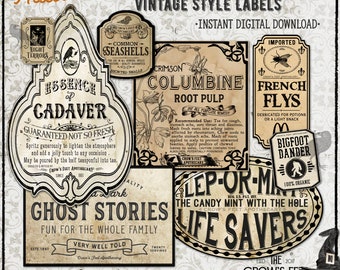 Vintage Look Potion Labels #5, Halloween Apothecary Labels for Jars, Printable