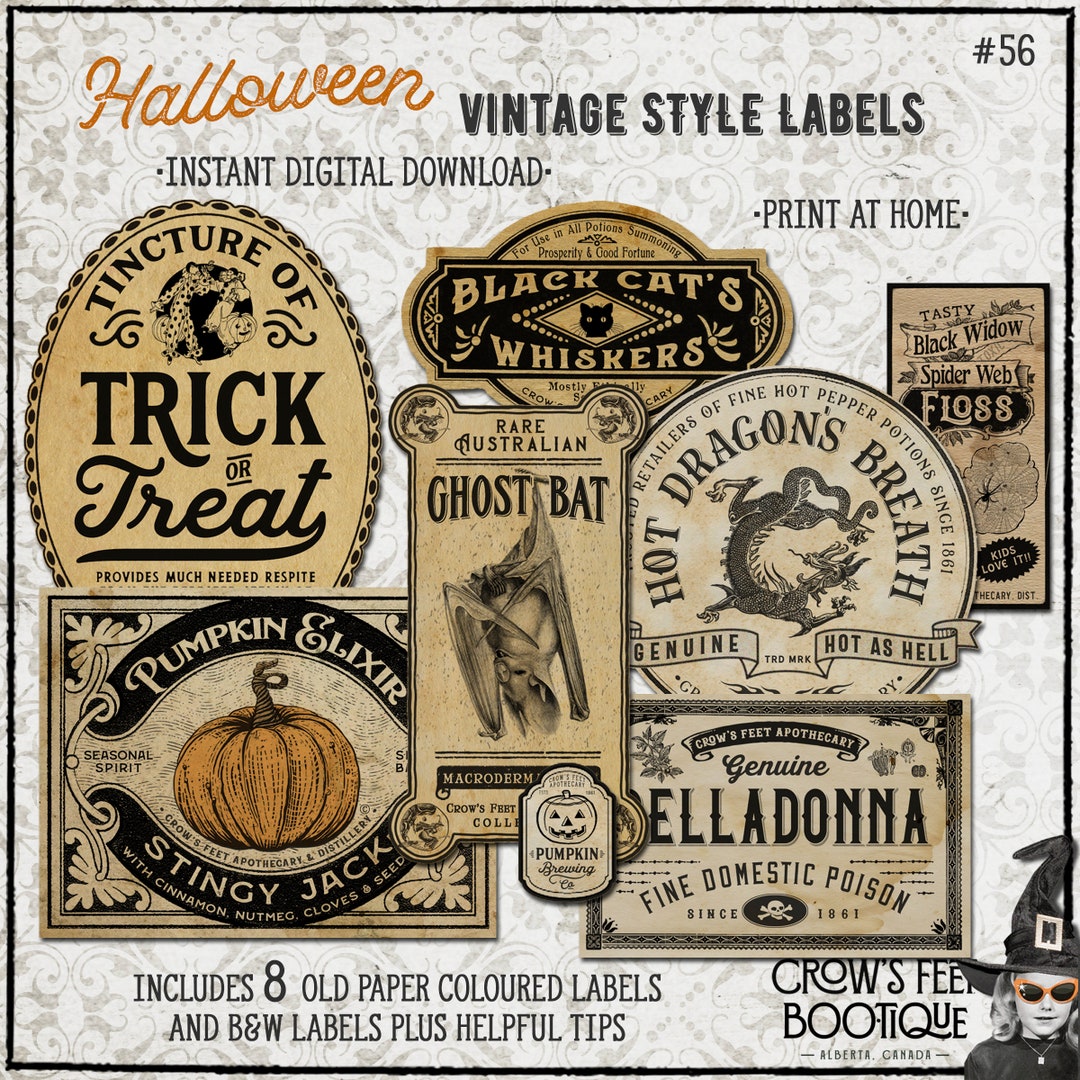 Vintage Look Potion Labels #56, Halloween Apothecary Labels for Jars ...