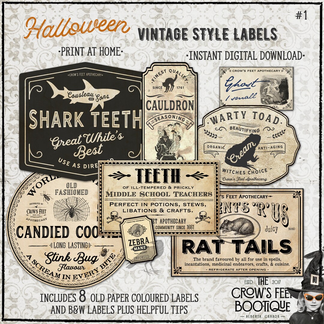Vintage Look Potion Labels #1, Halloween Apothecary Labels for Jars ...