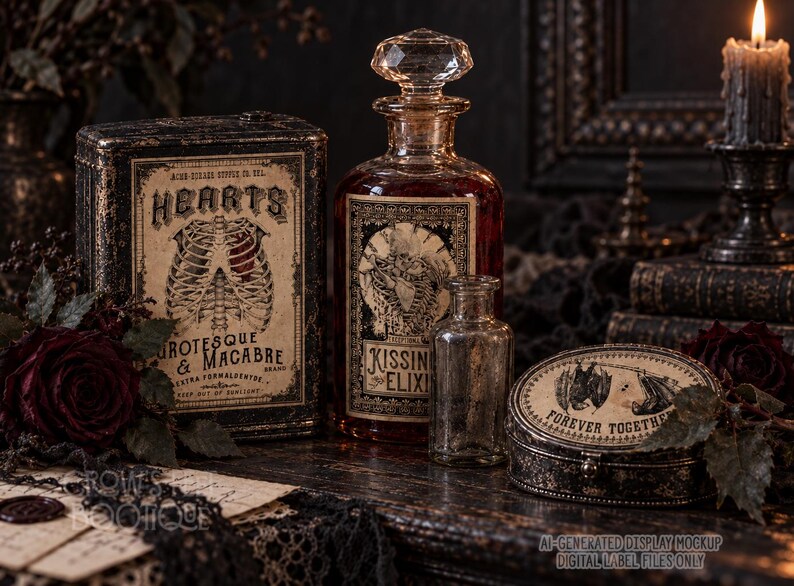 Gothic Valentine Labels | Love Potion, Coffin & Skeleton Printables | Creepy Romantic Valoween Decor | #91 image 4