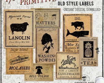 1700's Primitive Style Labels #95, Printable