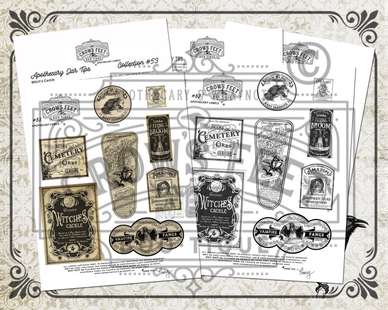 Vintage Look Potion Labels 53, Halloween Apothecary Labels for Jars, Printable image 2