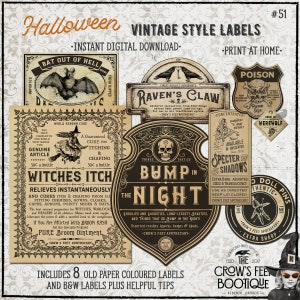 Vintage Look Potion Labels 51, Halloween Apothecary Labels for Jars, Printable image 1
