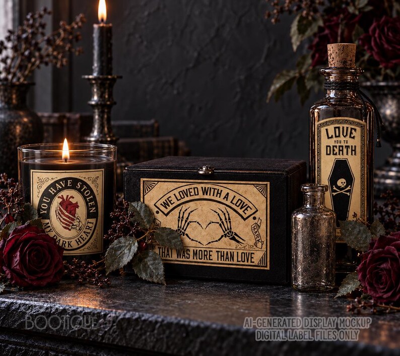 Gothic Valentine Labels | Love Potion, Coffin & Skeleton Printables | Creepy Romantic Valoween Decor | #91 image 3