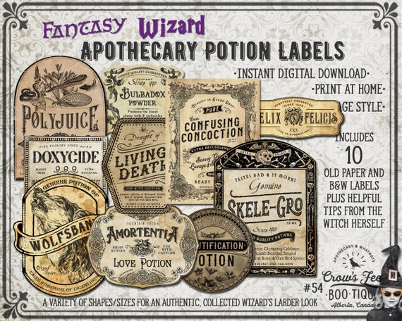 Vintage Look Potion Labels 54 Wizards Apothecary Labels for - Etsy