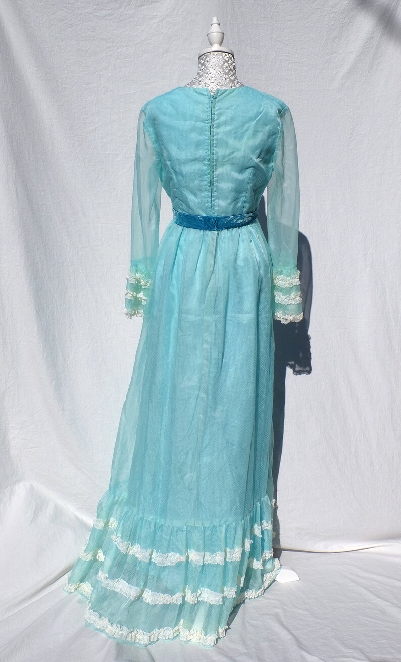 Vintage 1960s Pastel Mint Swissdot Tiered Lace dress prairie dress 60s dress pastel dress frills lace dress scoop neck velvet