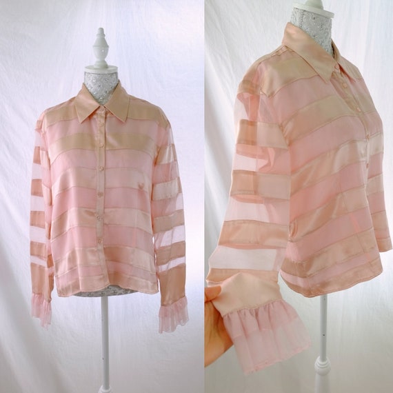 Silk Stripe pastel pink button-down Vintage frill