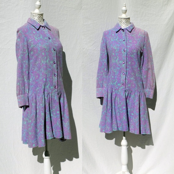 60s pastel lilac baby blue mini button-down dress/