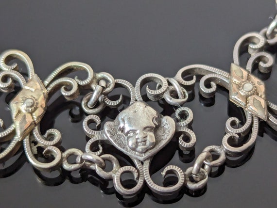 Antique French 800 Silver Cherub Bracelet - image 4