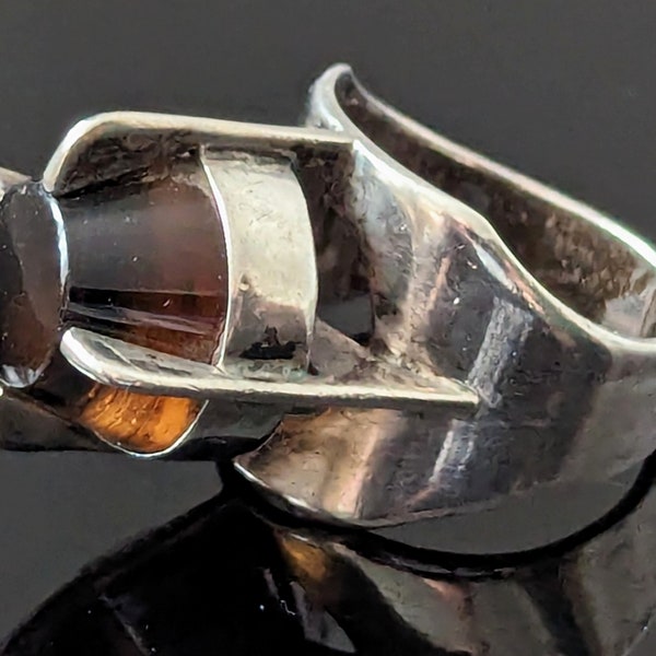 Huge Mid Century Modern Sterling Silver Smoky Quartz Ring