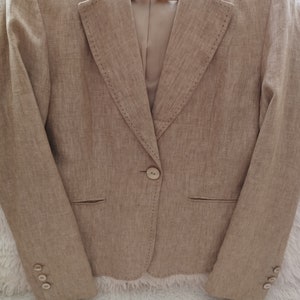 On sale! Womens Blazer/Summer Jacket/Brown Gray Linen Blazer/Long Sleeve/Pockets/Collared/Button Up/Lining/Size L