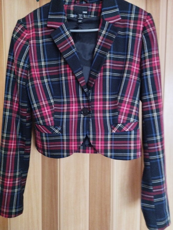 Vintage Womens Jacket/Short Checkered Blazer/Blue… - image 10