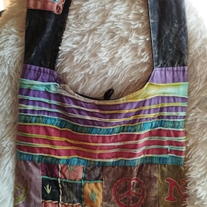 Vintage Damentasche/Große Sommer-Strandtasche/Bunte Baumwolltasche/Batik Tasche/breite lange Riemen/Reißverschluss/Futter/Made in Nepal