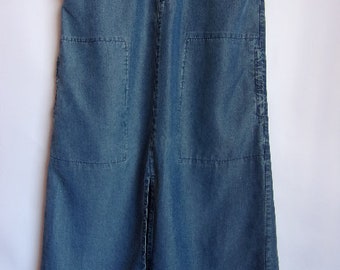 Vintage Women's Skirt/Maxi Denim Skirt/Blue Summer Skirt/Slit front and back/Pockets/Zipper/ Size S/EU 36