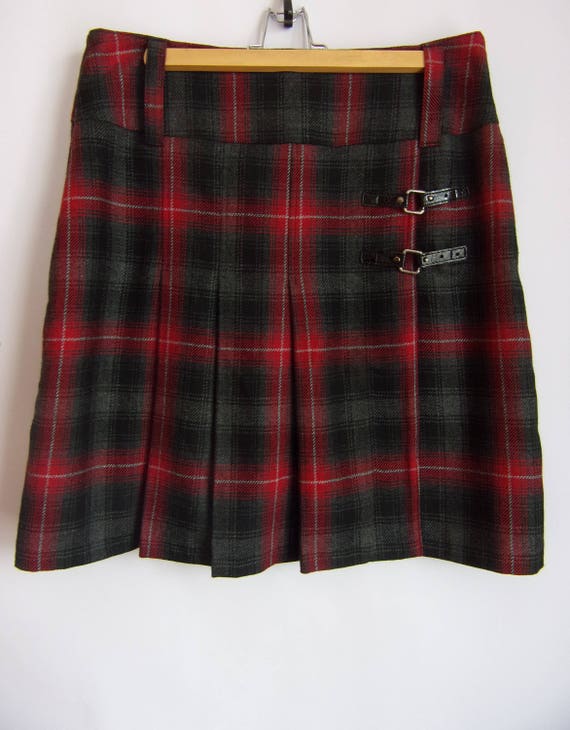 Vintage Women's Skirt/ Gray Black Red Skirt/Warm … - image 1