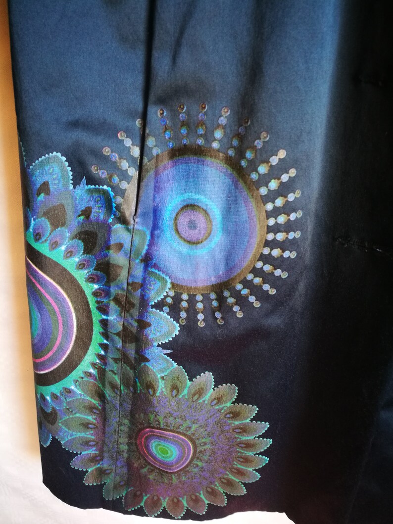 Vintage Womens CoatDESIGUAL TrenchDark Blue Spring CoatAbstract PrintLong SleeveButton UpPocketsliningSize M