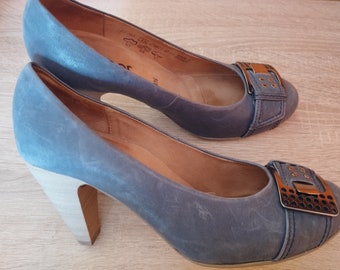 Vintage Womens Shoes/Blue GABOR Genuine Leather Shoes/High Heel/Size EU 37,5/ UK 4,5/Made in Portugal