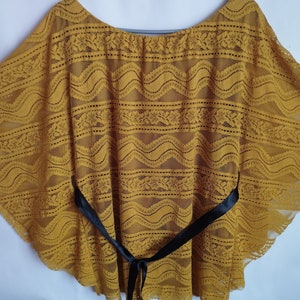 Vintage Womens Mustard Yellow Blouse/Lace Blouse/Kimono Sleeve/Lining/Size M