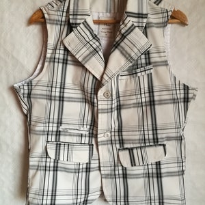 Vintage Womens Vest/White Gray Black Checkered Vest/Button Up/Pockets/Lining/Size XL