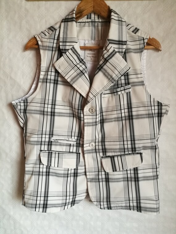 Vintage Womens Vest/white Gray Black Checkered Vest/button Etsy