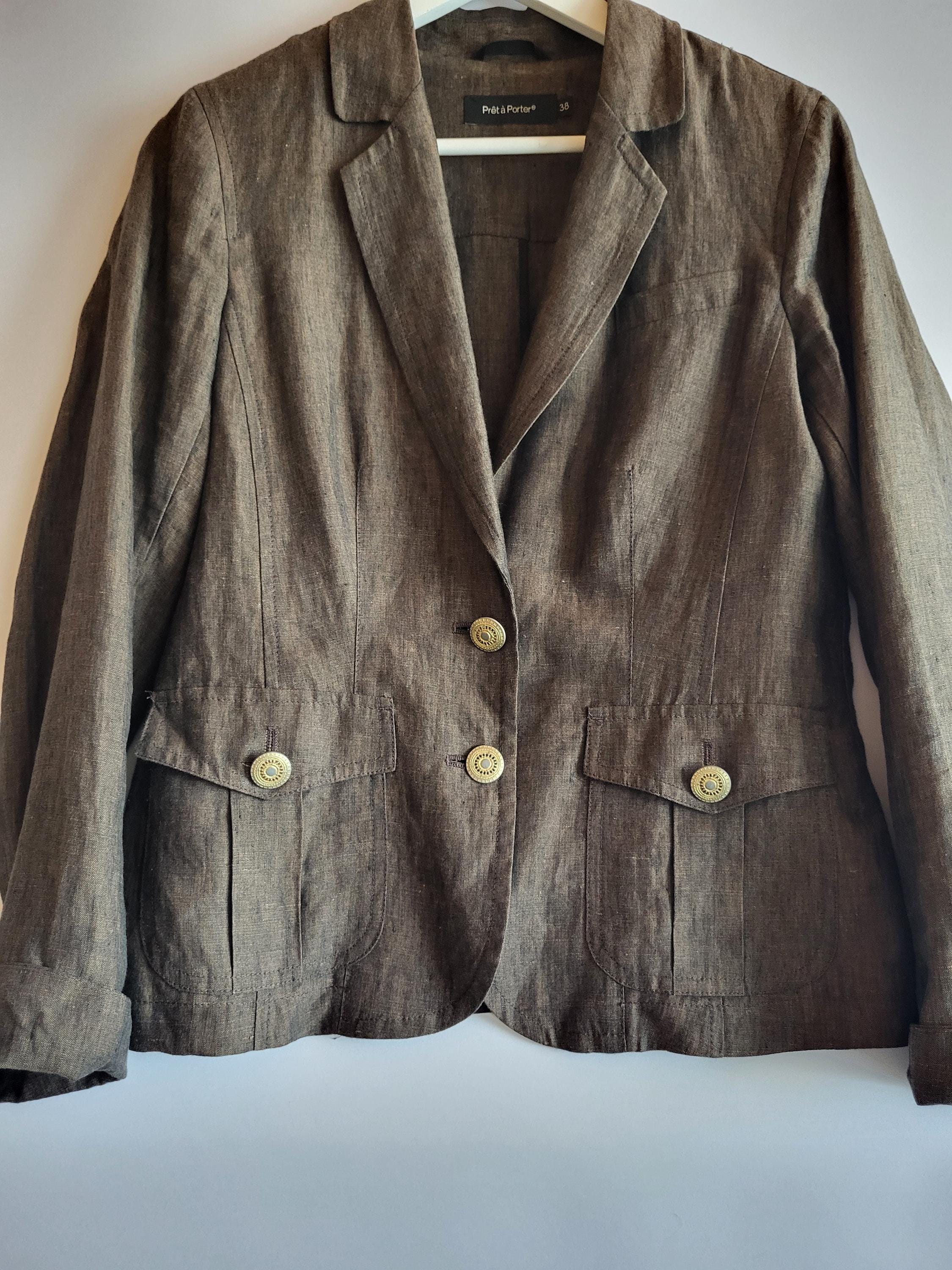 Vintage Damen Jacke/Leinen Blazer/Dunkelblaue Sommerjacke/Lange