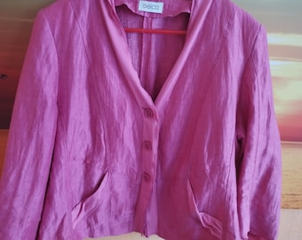 Vintage Womens Blazer/Summer Jacket/Pink Blazer/Button Up/Pockets/3/4 Sleeve/Padded/Size L