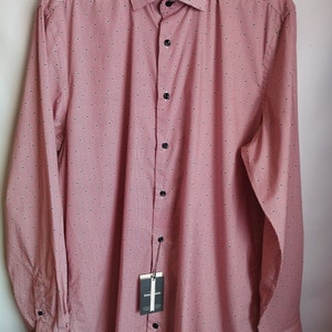 Vintage Mens Shirt/Pink White Black Classic Shirt/Cotton Shirt/Collared/Long Sleeve/Button Up/Abstract Print/Size XL