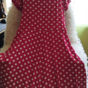 Vintage Womens Summer Dress/Red White Polka Dot Midi Dress/Short Sleeve/A Line/Size L
