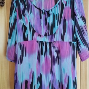 Vintage Womens Multicolored Summer Tunic/Gren Pink Purple/3/4 Sleeve/Long Tunic/Size XL/Made in India