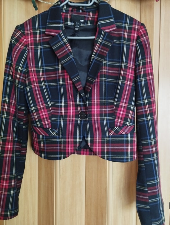 Vintage Womens Jacket/Short Checkered Blazer/Blue… - image 6