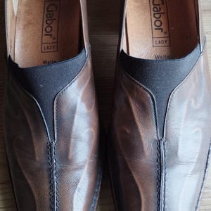 Vintage Women&#39;s Shoes/GABOR Genuine Leather Shoes/Brown Leather Street Style Shoes/Made in Portugal/Heel Shoes/Size  UK 5