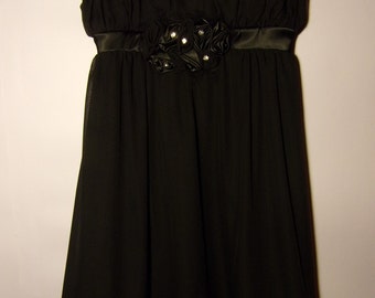 Vintage Womens Black Mini Dress Sexy Dress Cocktail Dress With Lining On Straps Satin Flowers  Glass Beads Size EUR 40