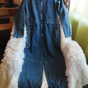 Vintage Womens Denim Overalls/Blue Denim Overalls/Comfortable /Overalls/JEANS/Pockets/Zippers/Belt/Size S