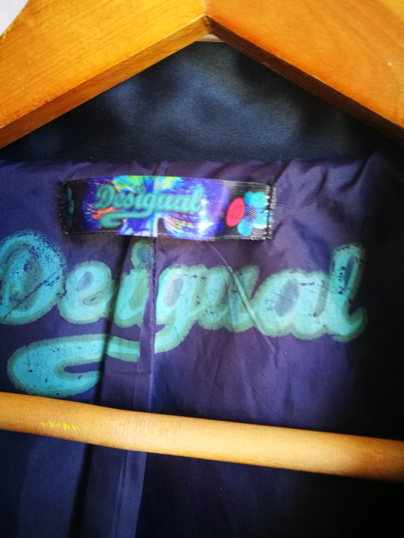 Vintage Womens CoatDESIGUAL TrenchDark Blue Spring CoatAbstract PrintLong SleeveButton UpPocketsliningSize M