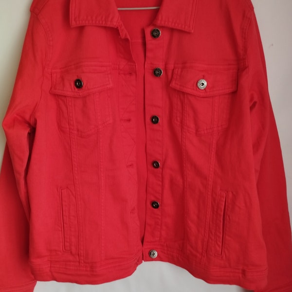 Vintage Womens Denim Jacket/Orange Denim Jacket/Pockets/Button Up/Size XL