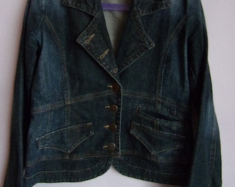 Vintage Women's Jacket/Women's Blue Denim Jacket/Boho Denim/Casual Denim Jacket/One Pocket/Long Sleeve/Size M