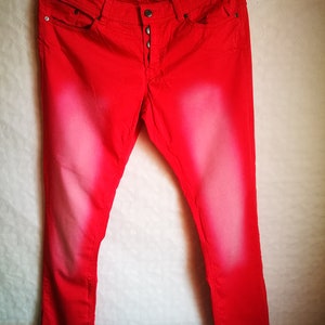 Vintage Womens Pants/Red Summer Cotton Long Pants/Pushbuttons/Pockets/Size L