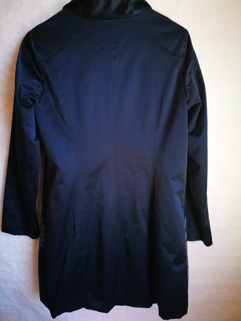 Vintage Womens CoatDESIGUAL TrenchDark Blue Spring CoatAbstract PrintLong SleeveButton UpPocketsliningSize M