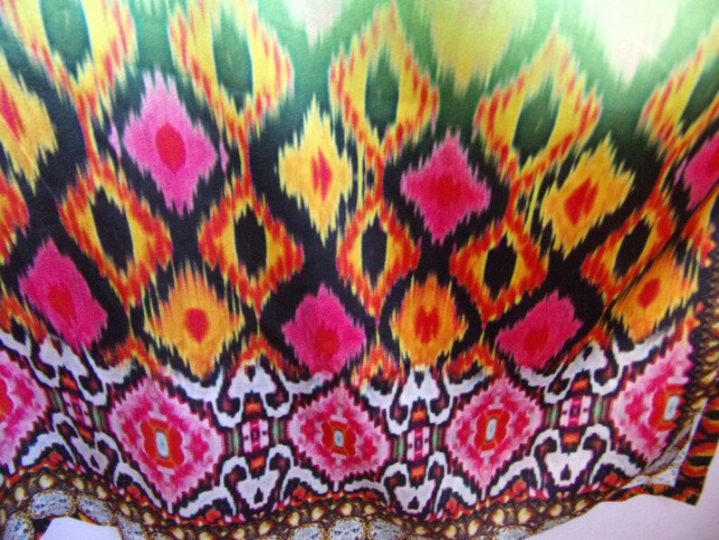 Vintage Women/'s DressSummer DressColorful Dress Green Yellow Pink DressAbstract Print Maxi DressV NeckSize M