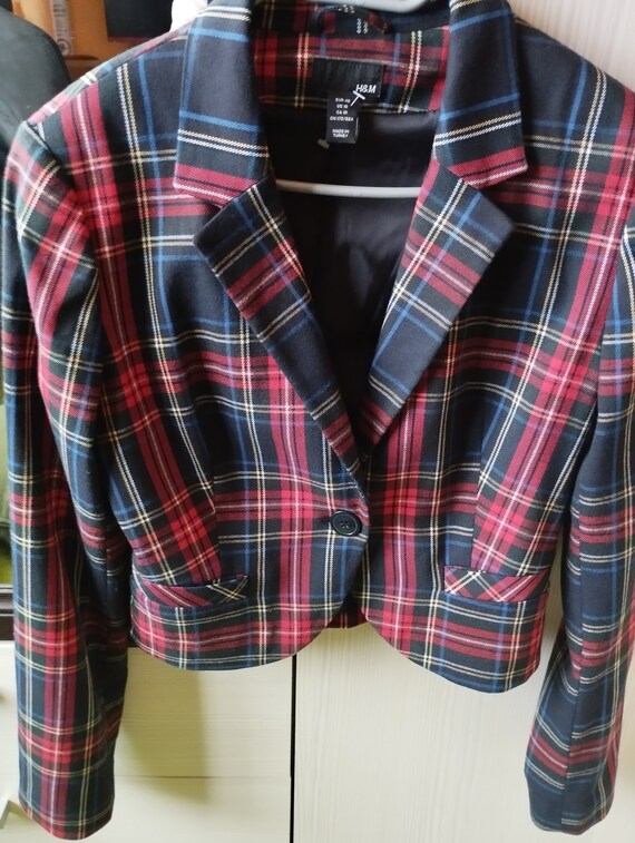 Vintage Womens Jacket/Short Checkered Blazer/Blue… - image 9